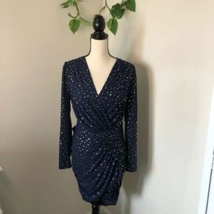 Bebe Grace Gathered Long Sleeved Dress S